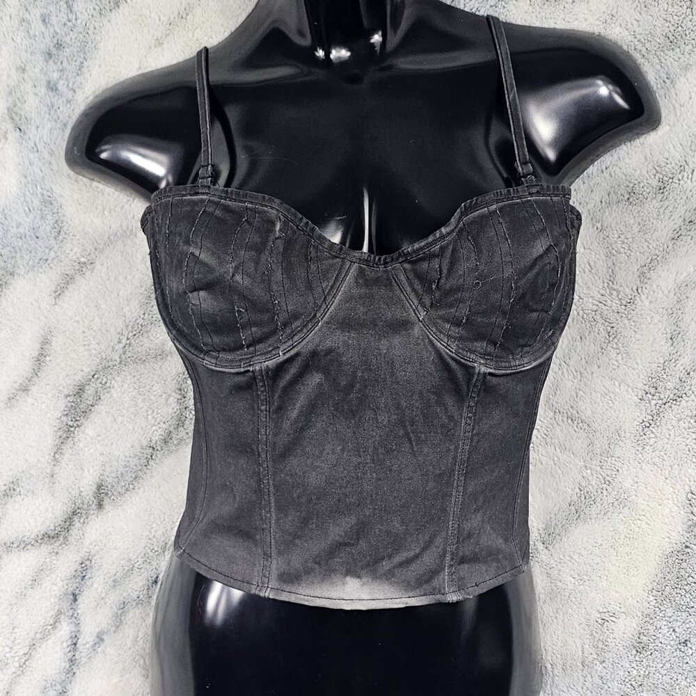 Darker Wavs XXL Synth Washed Underwire Bustier Raw Edge Dolls Kill